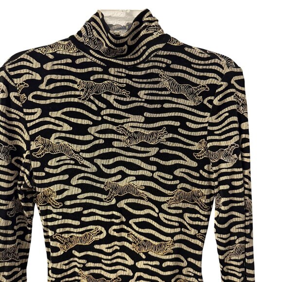 Joseph Ribkoff vintage Black & Gold Tiger Print Long Sleeve Turtleneck Dress Siz - Picture 5 of 12